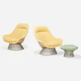 Warren Platner, Lounge chairs model 1715, pair and ottoman, model 1907, chrome-plated steel, upholstery
