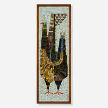 Evelyn Ackerman, Partridge mosaic, 1958, glass tile mosaic on Masonite in original spruce frame