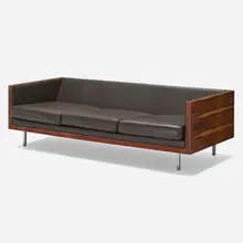 Milo Baughman, Sofa from a Los Angeles interior by Oliver Furth, c. 2010, rosewood, leather, chrome-plated steel