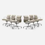 Charles and Ray Eames, Soft Pad Management chairs, set of six, 1969 / 2008, polished aluminum, upholstery, lacquered steel
