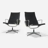 Charles and Ray Eames, Aluminum Group lounge chairs, pair, polished aluminum, vinyl