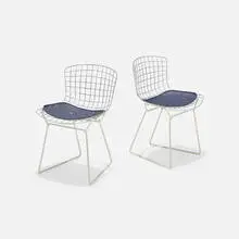 Harry Bertoia, Children's chairs, pair, chrome-plated steel, enameled steel, leather