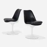 Eero Saarinen, Tulip chairs model 151, pair, lacquered fiberglass, enameled aluminum, leather upholstery