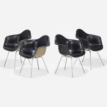 DAXs, set of four by Charles and Ray Eames, 1950 / 1964, vinyl, molded fiberglass, chrome-plated steel, sold Sep 2025