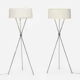 T. H. Robsjohn-Gibbings, Floor lamps model 201-M, pair, c. 1952, chrome-plated brass, enameled aluminum, linen shade
