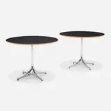Occasional tables model 5453, pair by George Nelson & Associates, 1954 / 2008, polished cast aluminum, laminate, birch veneer, sold Sep 2025