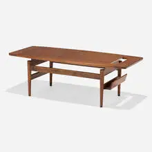 Jens Risom, Coffee table with magazine rack, model T-390, c. 1955, walnut