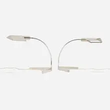 Table lamps, pair by Cedric Hartman, c. 1970, stainless steel, chrome-plated metal, sold Sep 2025