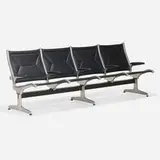 Charles and Ray Eames, Tandem Sling seating, 1962, cast aluminum, enameled aluminum, rubber, leather upholstery, plastic, vinyl