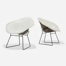 Harry Bertoia, Diamond chairs, pair, 1952, enameled steel, upholstery