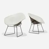 Harry Bertoia, Diamond chairs, pair, 1952, enameled steel, upholstery
