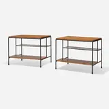 Paul McCobb, Planner Group occasional tables model 1578, pair, 1953, walnut, painted steel, veneer