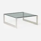 Pace Collection, Coffee table, c. 1975, chrome-plated stainless steel, glass