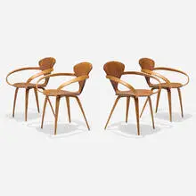 Norman Cherner, Dining chairs, set of four, 1958, walnut plywood, birch plywood