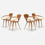 Norman Cherner, Dining chairs, set of four, 1958, walnut plywood, birch plywood