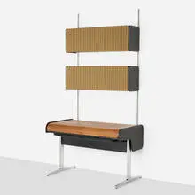 George Nelson & Associates, Action office storage system, c. 1965, oak, chrome-plated steel, enameled steel, fabric, rubber, molded plastic