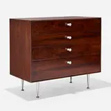Thin Edge cabinet, model 5202 by George Nelson & Associates, 1952, rosewood, aluminum, enameled steel, sold Sep 2025