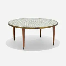 Gordon and Jane Martz, Coffee table, c. 1958, glazed ceramic tiles, walnut, brass