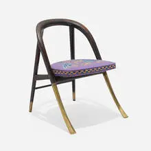 A chair, model 5481 by Edward Wormley, 1954, lacquered wood, brass, hand-woven wool upholstery, sold Sep 2025