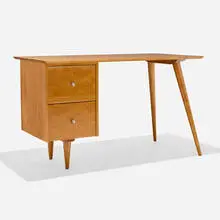 Planner Group desk, model 1560 by Paul McCobb, 1953, maple, aluminum, sold Sep 2025