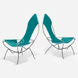 Jerry Johnson, Lounge chairs, pair, c. 1955, enameled steel, chrome-plated steel, upholstery