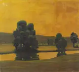 T. H. Miller, Sunset Landscape with Clusters of Trees, Oil on canvas
