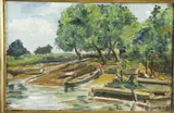 Row Boats on Shore by American School, Oil on board, offered Mar 2005