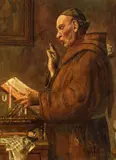 Arnaldo Tamburini, Monk Reading Aloud, Watercolor