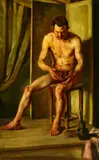 Austrian School, MODEL WITH SKULL, illegibly signed lower right