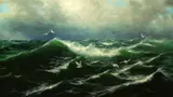 Sea Gulls Among the Crashing Waves by Continental School, Oil on canvas, sold Mar 2005