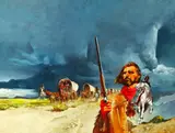 Terence J. Gilbert, Guarding the Wagon Train, Oil on board