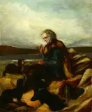 Scottish School, Untitled, SCOTSMAN WITH PIPE AND HOUNDS, oil on canvas