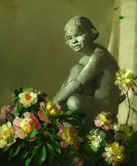 Herbert Davis Richter, Garden Nymph with Peonies, Oil on canvas