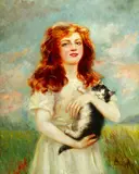 Ines von Rosty-Barkoczy, Alexandra with a Cat in Her Arms, Oil on canvas