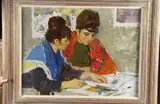 Mother and Daughter Looking at a Photo Album by Nicolai Vassilievitch Ovchinnikov, Oil on canvas, offered Mar 2005
