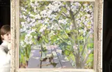 Cherry Blossoms and Picnic Table with Birds by Viera Sogomonovna Sogoyian, Oil on canvas, sold Mar 2005