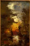French Barbizon School, Untitled, TWILIGHT LANDSCAPE, oil on board
