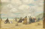 Eugène Louis Boudin, Untitled, SUR LA PLAGE, oil on panel