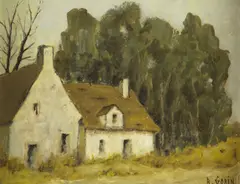 J. Albert Gorin, Cottage with Poplar Trees, Oil on board