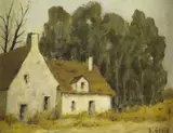 J. Albert Gorin, Cottage with Poplar Trees, Oil on board