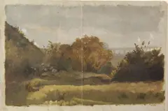 Untitled by Joseph Mezzara, FRENCH VIEW WITH DISTANT BRIDGE, oil on paper, sold Mar 2005
