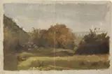 Joseph Mezzara, Untitled, FRENCH VIEW WITH DISTANT BRIDGE, oil on paper