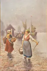 Women with Baskets by the Shore by Adolf "Constantin" Baumgartner-Stoiloff, Oil on canvas, sold Mar 2005