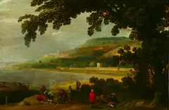 Esaias van de Velde, Untitled, FIGURES GATHERED ALONG SHORE, oil on panel
