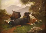 William Benson, Two Hunting Dogs, Oil on canvas