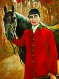 George Vaughan Curtis, Untitled, RIDER AND HER HORSE BEFORE THE HUNT, oil on panel