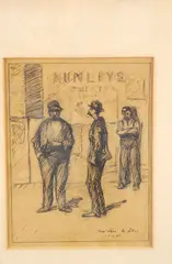 Guy Pène du Bois, Three Men in Front of Nunleys Theatre, Ink and pencil on paper