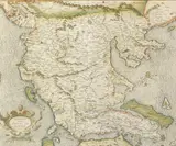 Gerardus Mercator, "Macedonia, Engraving with hand coloring