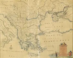 Emmanuel Bowen, A Map of Turkey in Europe, Engraving with hand coloring