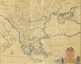 Emmanuel Bowen, A Map of Turkey in Europe, Engraving with hand coloring